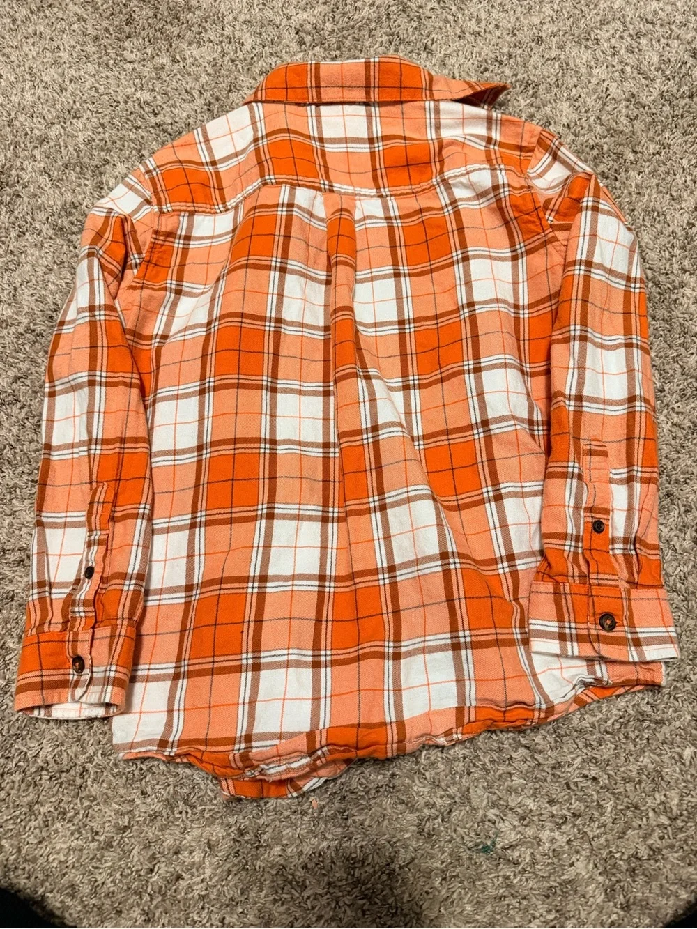 Boys Orange Plaid Flannel Shirt - Casual Button-Up